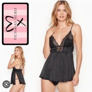Black lace trim baby doll slip